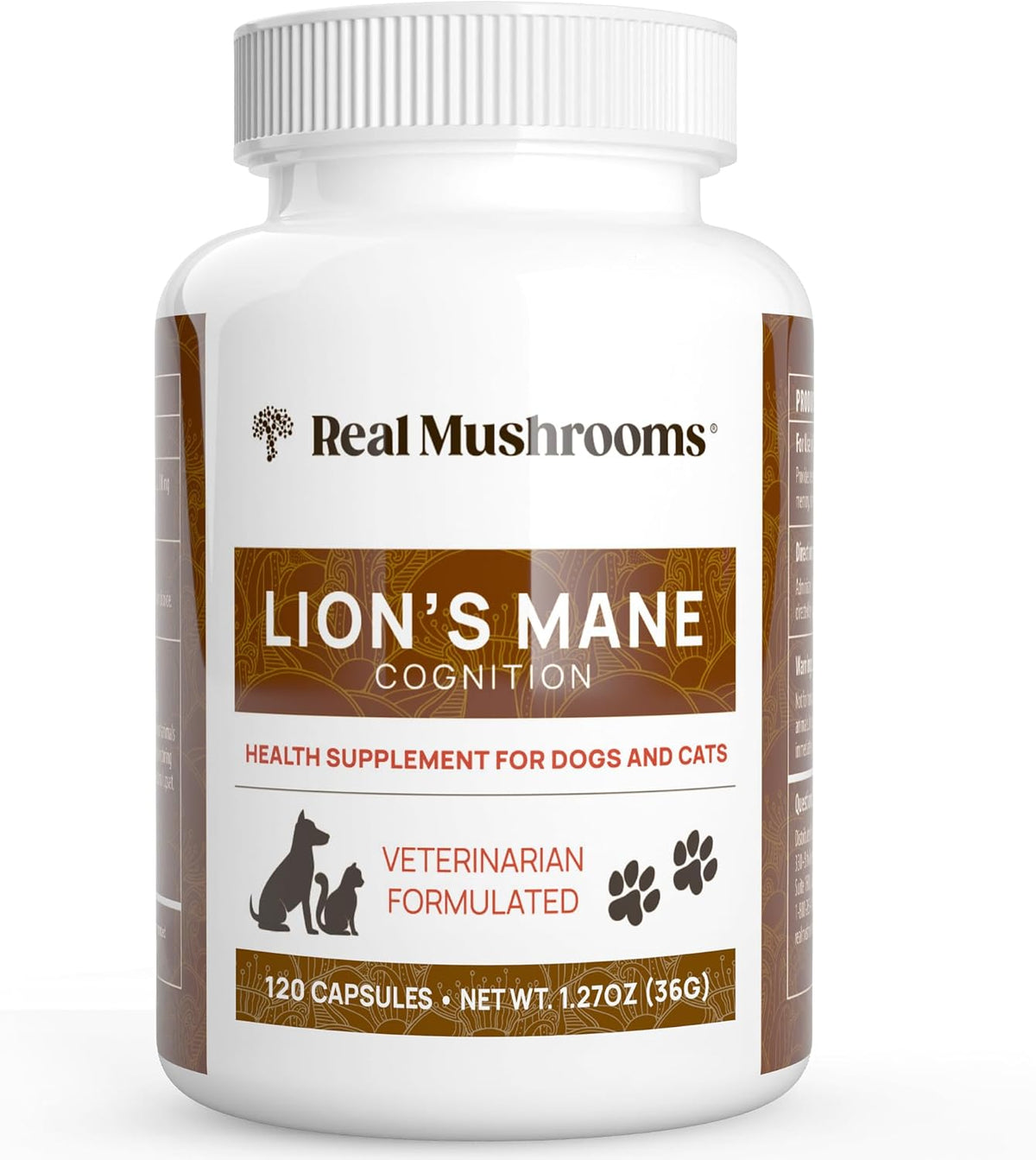 Real Mushrooms Lion’s Mane Pet Mushroom Supplement – Pet Wellbeing Capsules – for Cat & Dog
