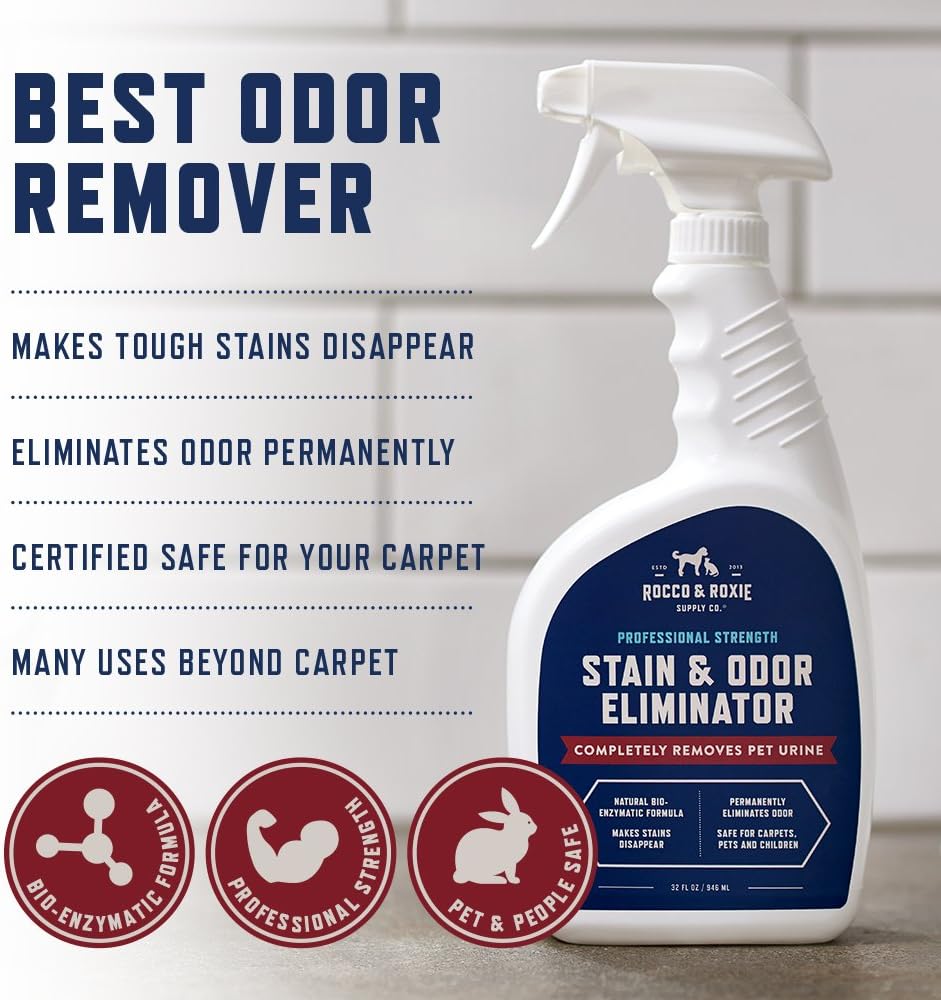 Rocco & Roxie Stain & Odor Eliminator for Strong Odor, 32oz Enzyme Pet Odor Eliminator for Home