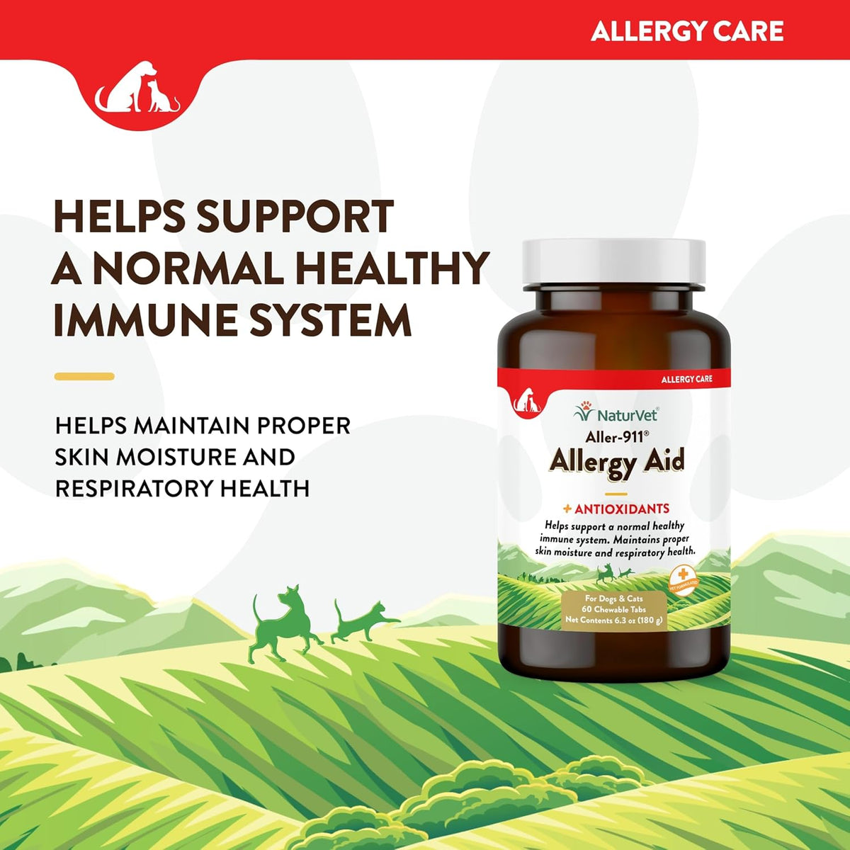 NaturVet Aller-911 Advanced Allergy Aid for Dogs, Cats – Antioxidant-Rich Pet Supplement with