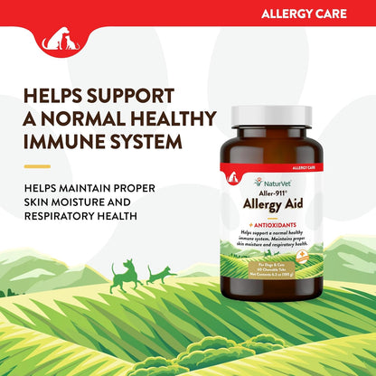 NaturVet Aller-911 Advanced Allergy Aid for Dogs, Cats – Antioxidant-Rich Pet Supplement with
