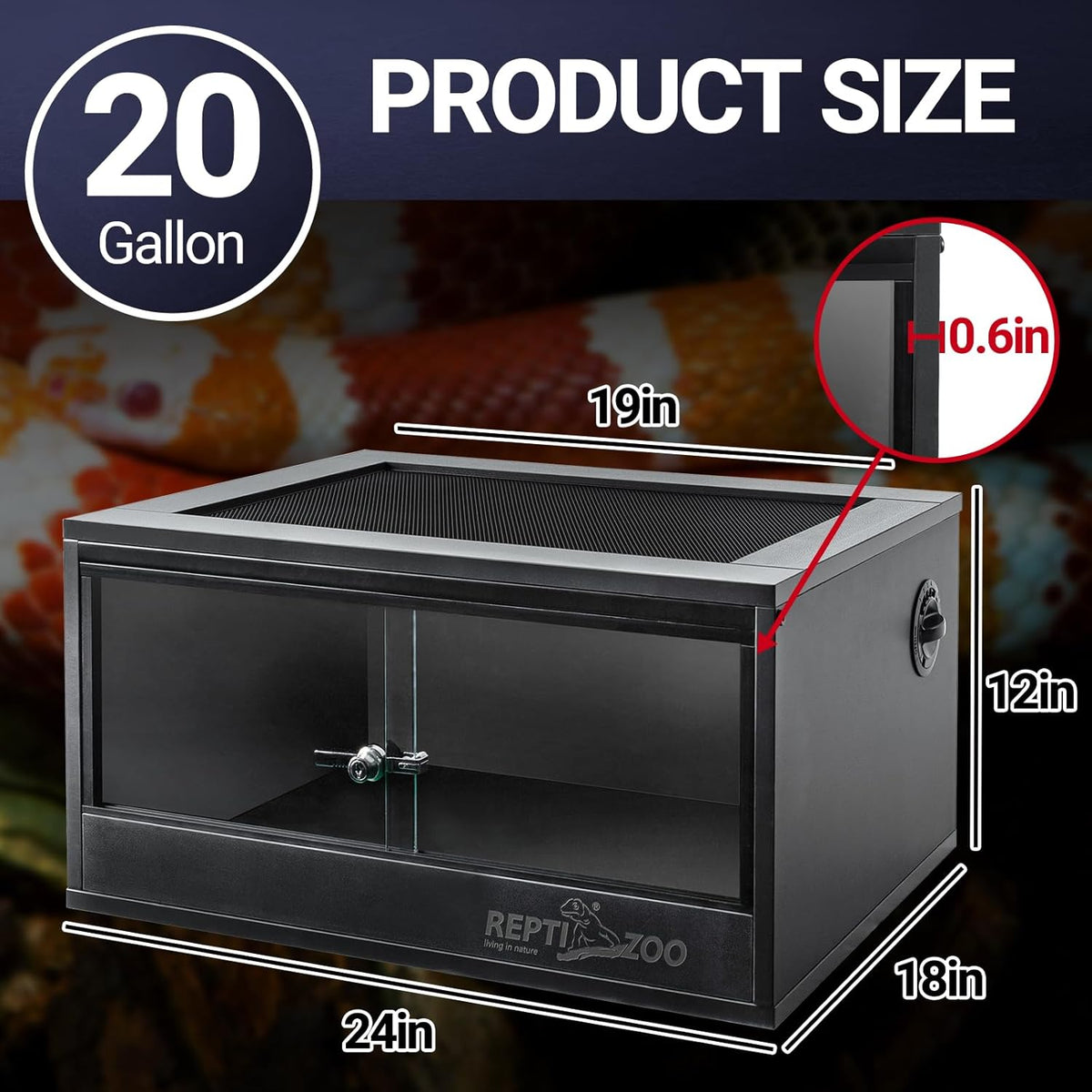 REPTI ZOO 20 Gallon PVC Reptile Terrarium, 24x18x12 inch Reptile Tank for Crested Gecko Leopard