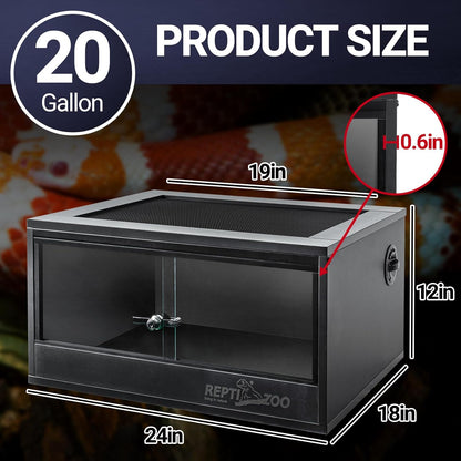 REPTI ZOO 20 Gallon PVC Reptile Terrarium, 24x18x12 inch Reptile Tank for Crested Gecko Leopard