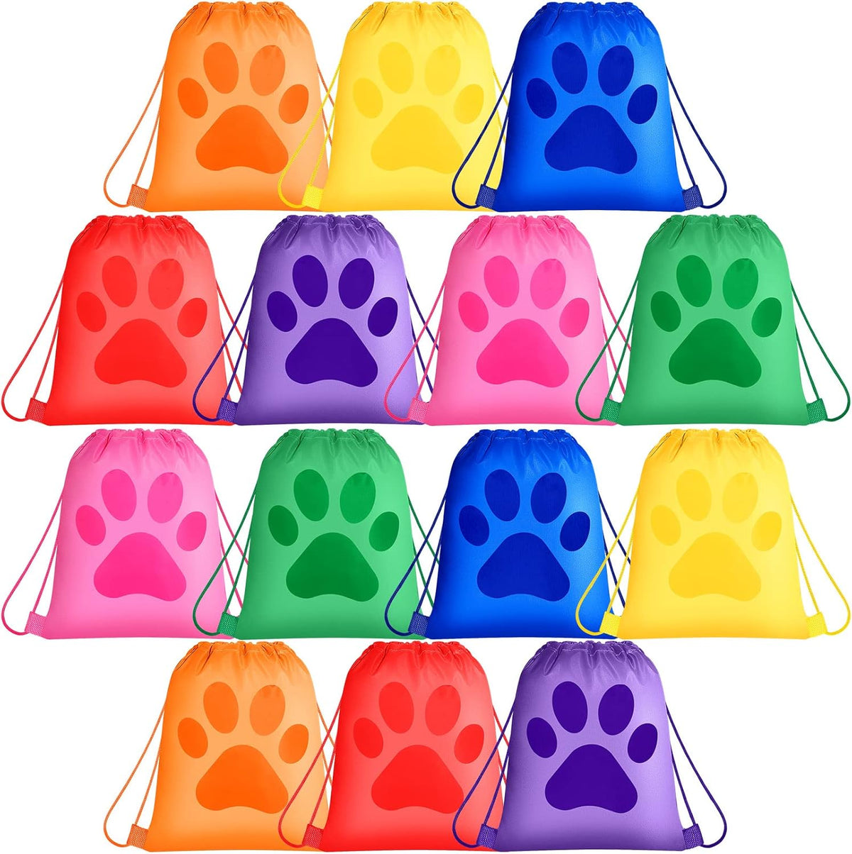 Yerliker 14 Pieces Paw Print Drawstring Bags Cute Paw Print Bags Bulk Reusable Dog Themed Party