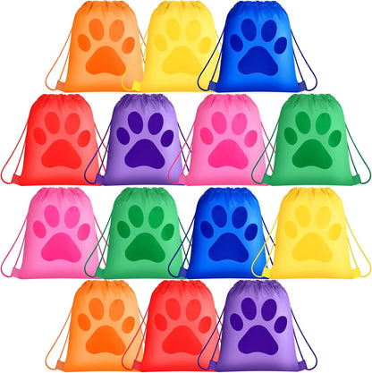 Yerliker 14 Pieces Paw Print Drawstring Bags Cute Paw Print Bags Bulk Reusable Dog Themed Party