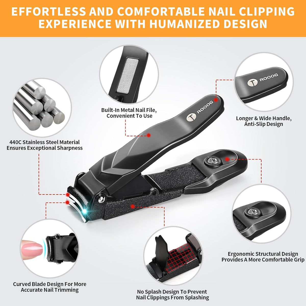 Nail Clippers for Men Women with Catcher,No Splash Ultra Sharp Professional Heavy Duty Nail