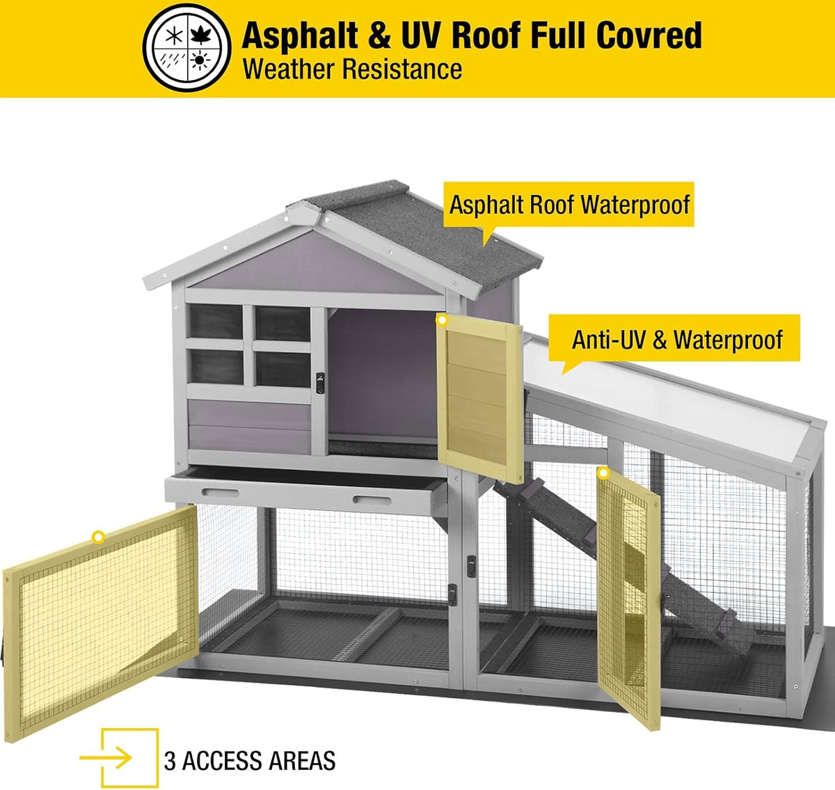 Aivituvin Rabbit Hutch Outdoor Chickecn Coop Indoor Bunny Cage with Pull Out Tray,Upgrade