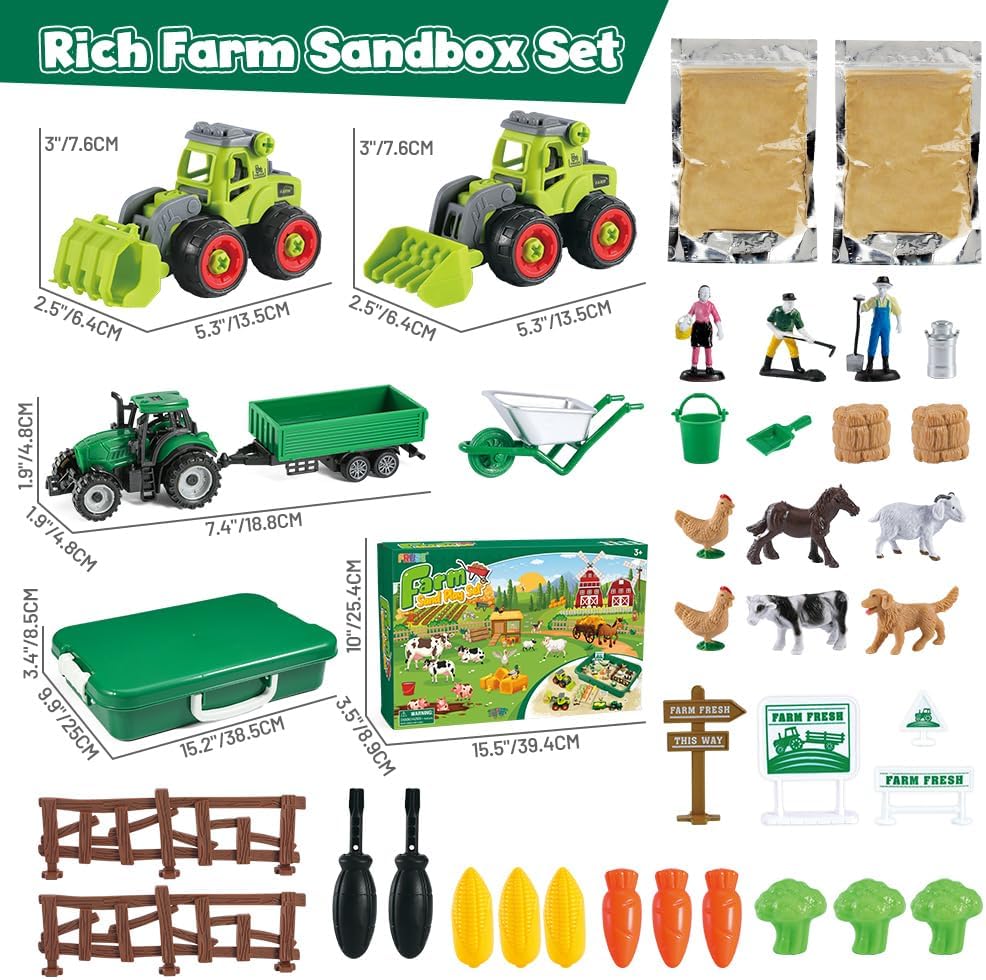 FRUSE Play Sand Farm Toys,Sensory Bins for Toddlers with 2.2lbs Sensory Play Sand,Farm Figures &