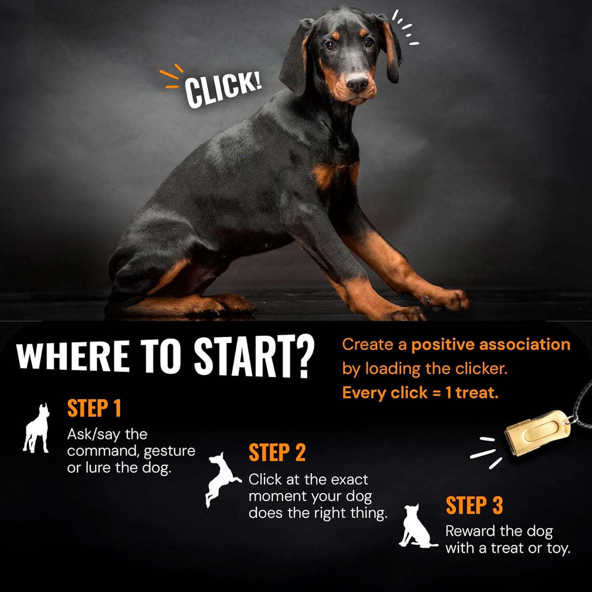 Gold Dog Clicker with Necklace - Clickers for Pet Training - Dog Training & Behavior Aids Easy to