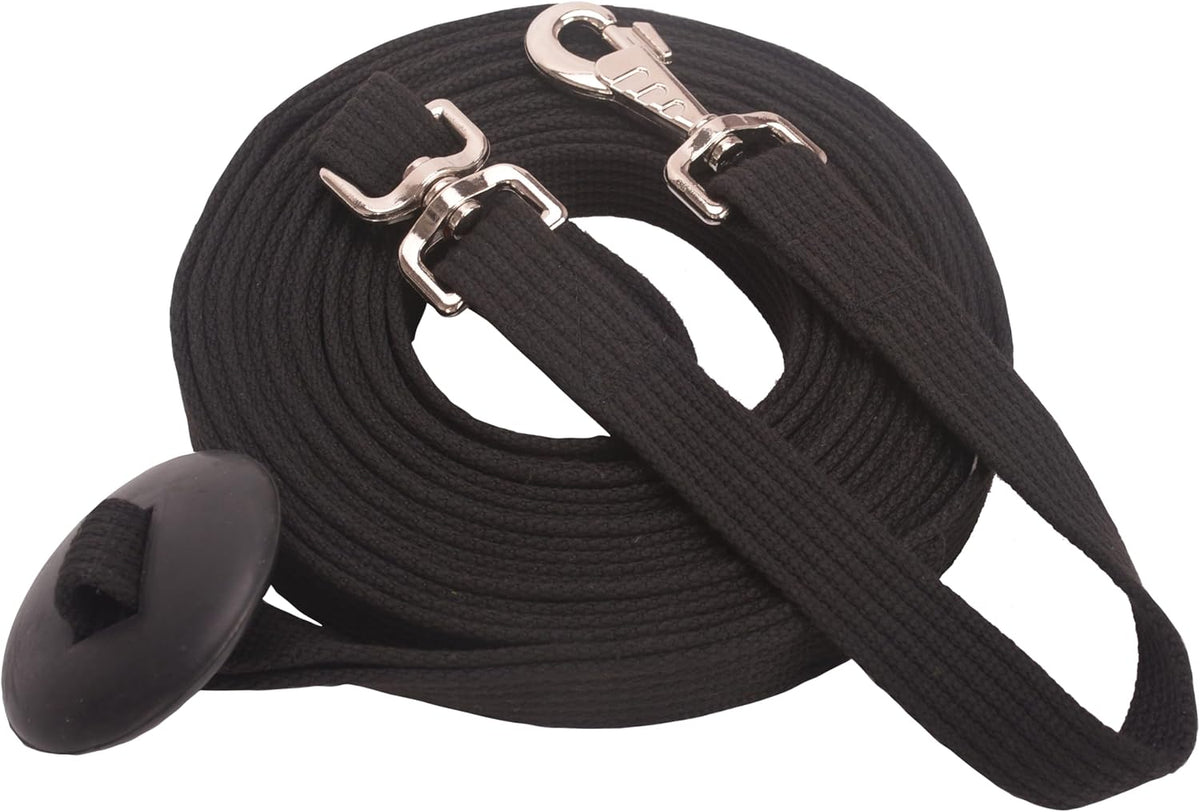 Cord Cotton Lunge Line with Rubber Stop，Equine Lunge Line for Horses with Swivel Bolt Snap，24 ft