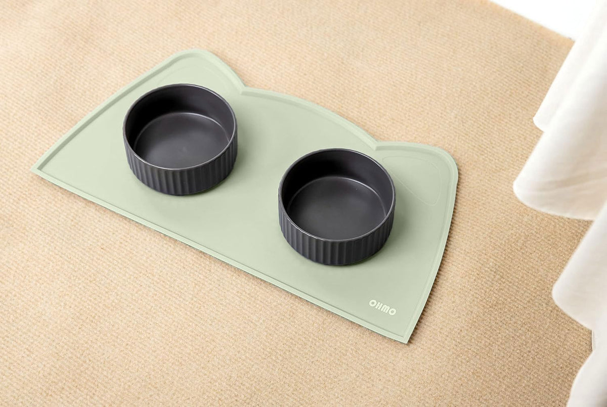 OHMO - Cat Food Mat, Silicone Pet Feeding Mat for Floor Non-Skid Waterproof Dog Water Bowl Tray