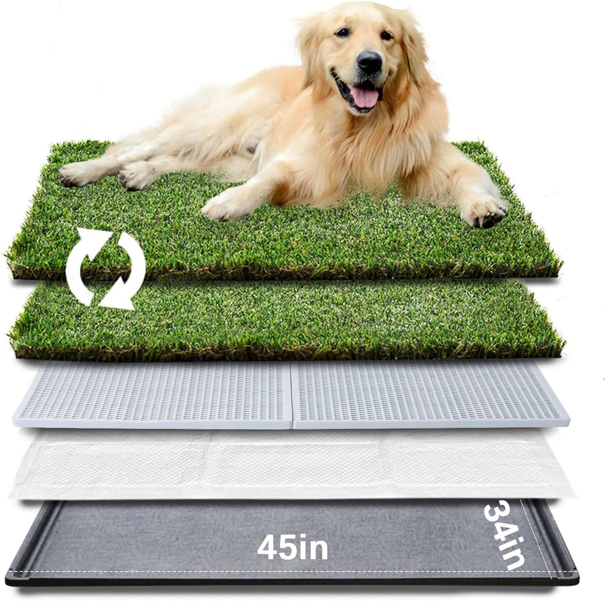 HQ4us Dog Grass Pad with Tray Extra Large 45”×34” Dog Litter Box Toilet with 2×Artificial Grass for