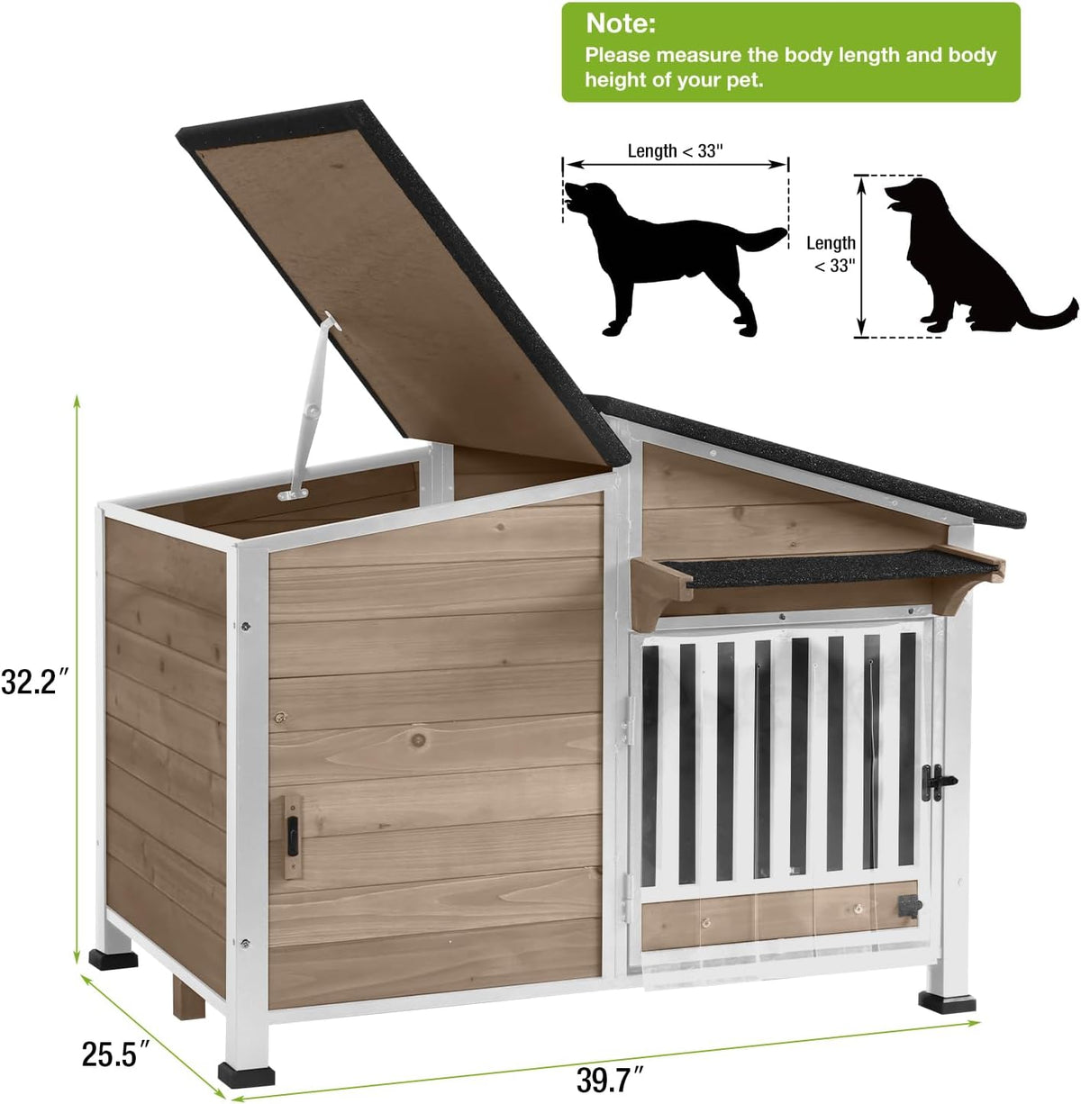 Dog House Outdoor with Bowls Weatherproof Dog Kennel with Anti-Chewing Iron Frame Dog Shelter for