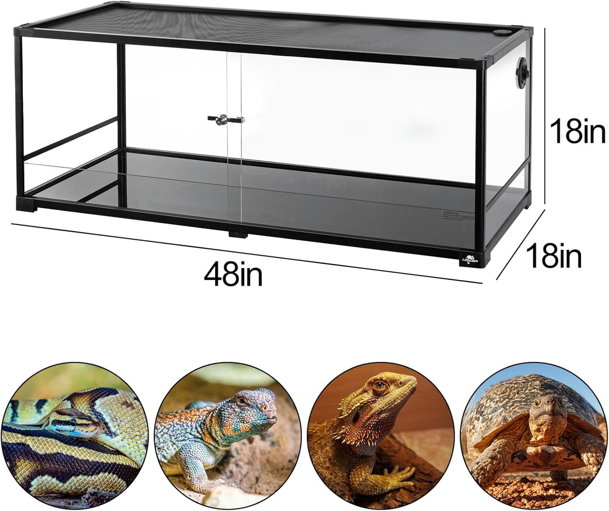 67 Gallon Reptile Tank, Glass Reptiles Terrarium 48" x 18" x 18", Sliding Door, Top Ventilation