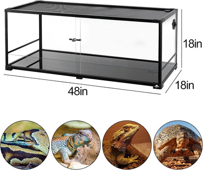 67 Gallon Reptile Tank, Glass Reptiles Terrarium 48" x 18" x 18", Sliding Door, Top Ventilation