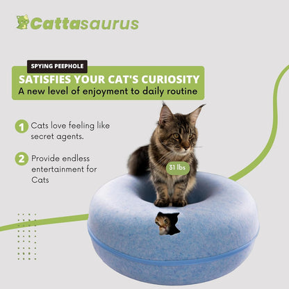 Cattasaurus Peekaboo Cat Cave for Multiple & Large Cats Up to 30-45 Lbs, Scratch Detachable &
