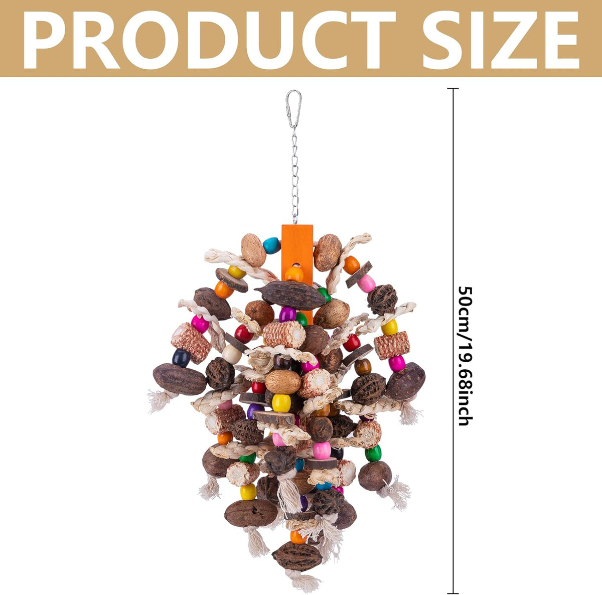 Deloky Large Parrot Bird Chewing Toys, Natural Nuts Corn Parrot Tearing Toy, Wooden Bird Cage Toy