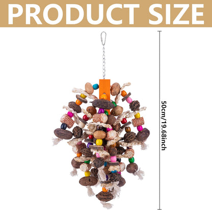 Deloky Large Parrot Bird Chewing Toys, Natural Nuts Corn Parrot Tearing Toy, Wooden Bird Cage Toy