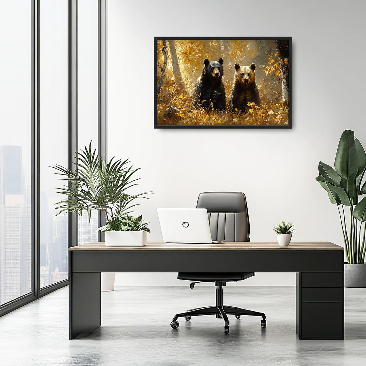 Large Forest Bear Wall Art for Living Room, Black Bear Autumn Canvas Oversized Wall Decor, Wildlife