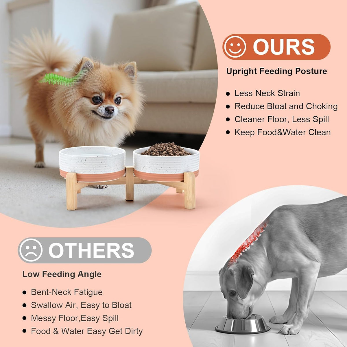 SPUNKYJUNKY Elevated Dog Bowls Ceramic, 5.1'' Dogs and Cat Food Water Bowls Raised with Non-Slip