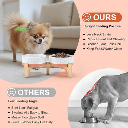 SPUNKYJUNKY Elevated Dog Bowls Ceramic, 5.1'' Dogs and Cat Food Water Bowls Raised with Non-Slip