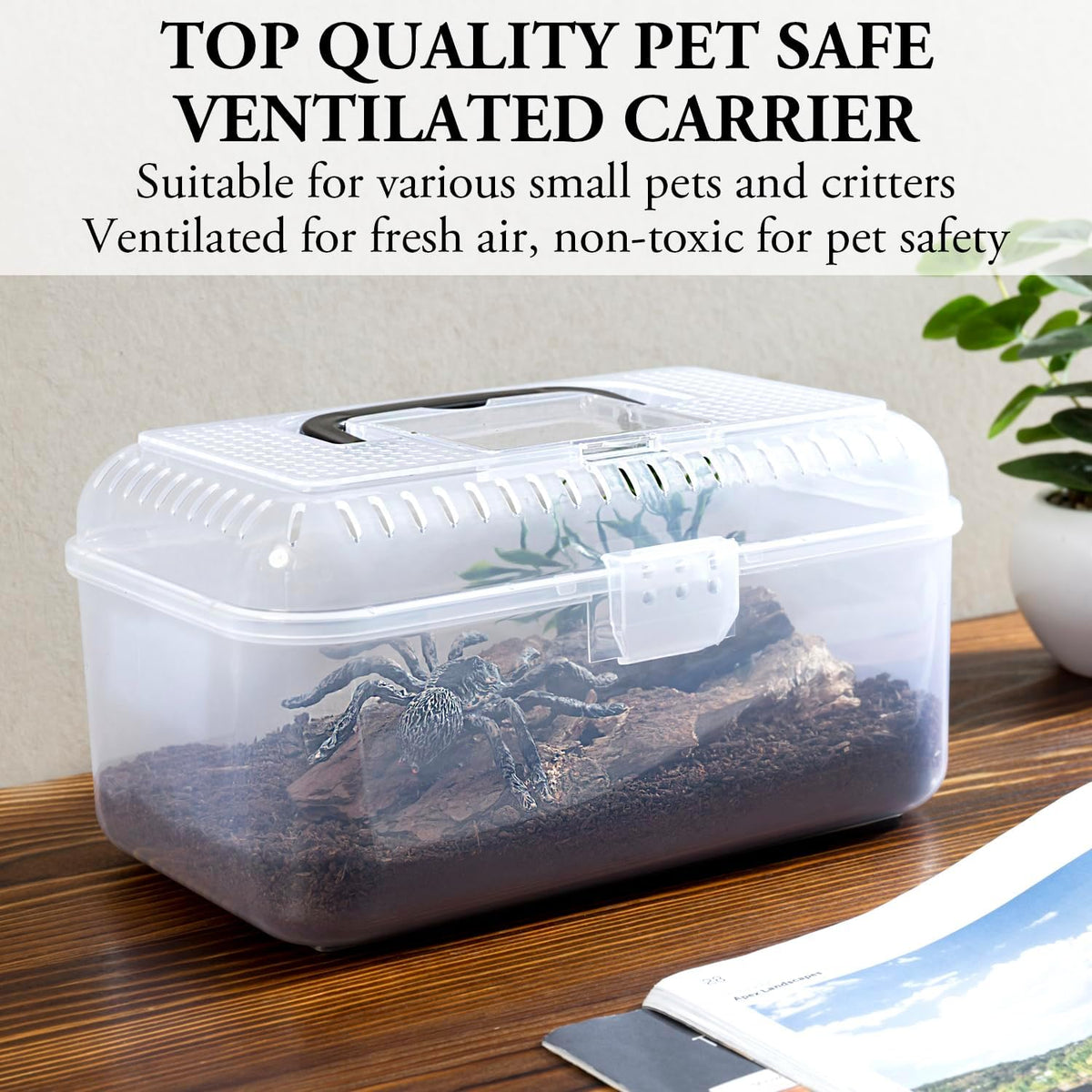 MyGift 9.5 x 6 Inch Clear Portable Insect Reptile Terrarium Tank with Black Carrying Handle