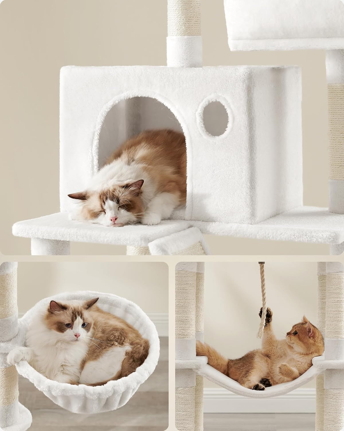 Feandrea Cat Tree, 81.1-Inch Large Cat Tower with 13 Scratching Posts, 2 Perches, 2 Caves, Basket