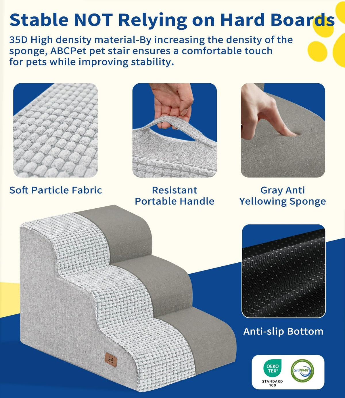 Dog Step for Bed, Dog Stair 3-Step 35D Pet Stair 15.7" H for High Bed or Sofa Non-Slip Balanced Pet