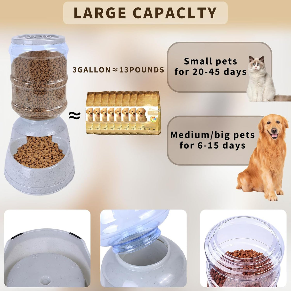 Automatic Dog Feeders,3 Gallon Capacity Gravity Food Dispenser for Large Dogs,Automatic Dog Feeder