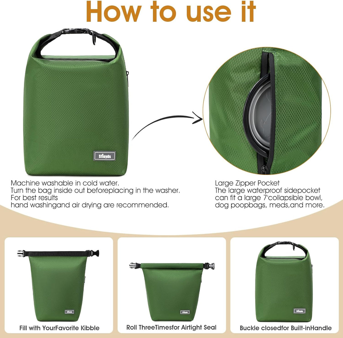 Dog Food Travel Bag,Pet Food Container 20 lb w/2PCS Collapsible Dog Travel Bowls and Zipper Side