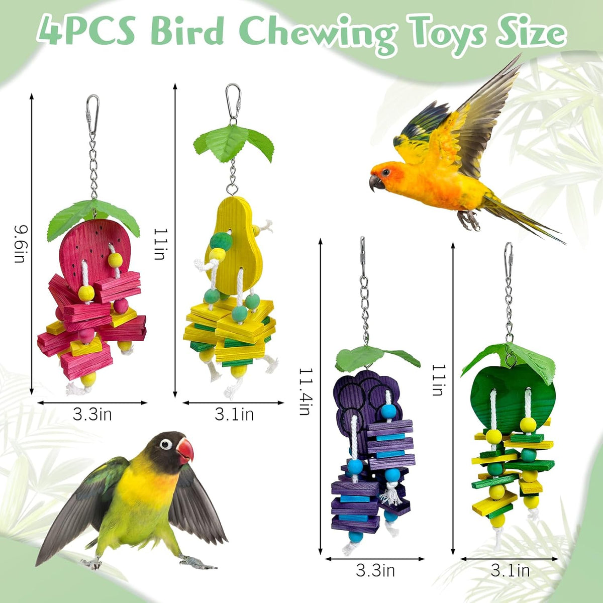Hamiledyi Natural Wood Block Bird Cage Toys Parrot Chewing Toy Apple&Grape&Pear&Strawberry Shaped