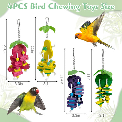 Hamiledyi Natural Wood Block Bird Cage Toys Parrot Chewing Toy Apple&Grape&Pear&Strawberry Shaped