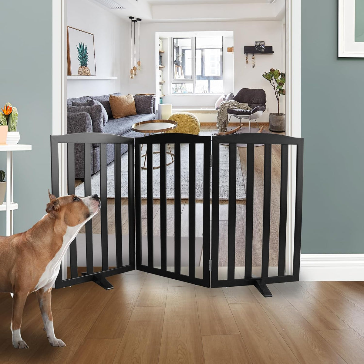 ZJSF Foldable Freestanding Indoor Dog Gate for House Wood Long Pet Gates Dog Fence for Stairs Puppy
