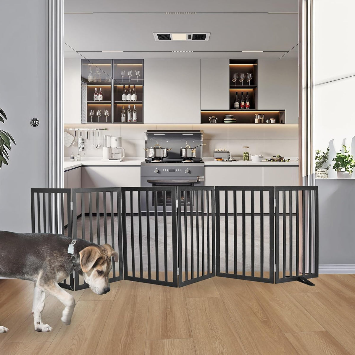 ZJSF Freestanding Indoor Dog Gate for House Foldable Wood Puppy Gate for Doorways Pet Gate for