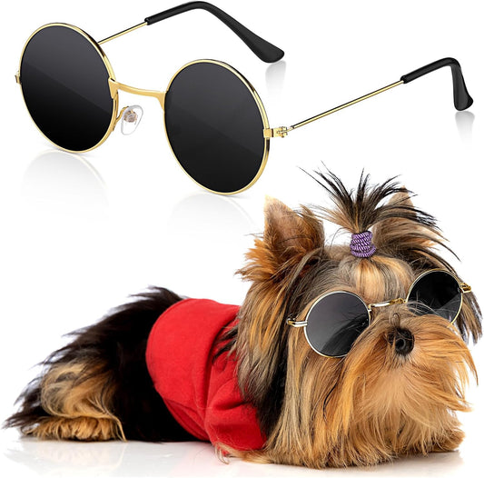 Dog Sunglasses Retro Pet Glasses Doll Glasses Classic Round Dog Glasses Metal Cat Puppy Eye Wear
