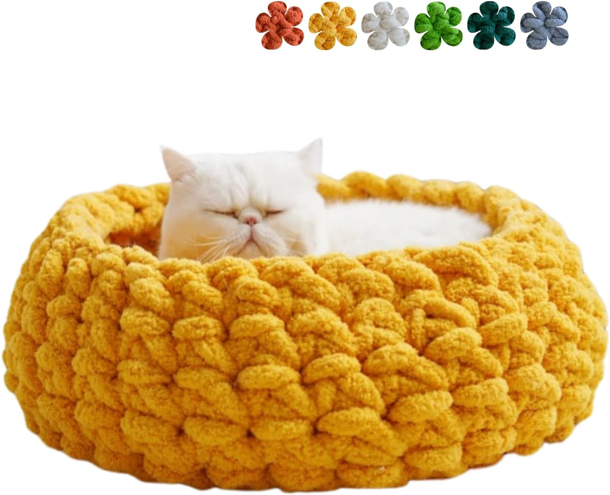 Cat Nest Bed – Premium Handwoven Washable Extra Soft Round Cave House Furniture for Indoor Kitten