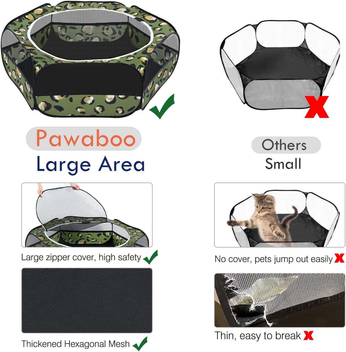 Pawaboo Small Animals Playpen, Waterproof Small Pet Cage Tent with Zippered Cover, Portable Outdoor