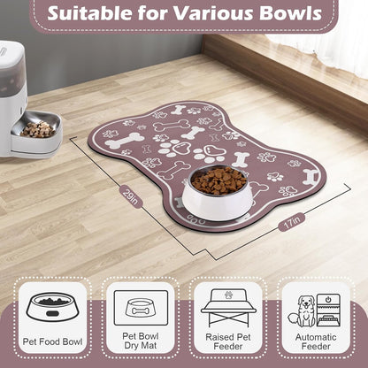 Dog Cat Mat for Food and Water,Rapid Absorbent Pet Feeding Mat, Bone Shaped Dog Placemat Bowl Mat