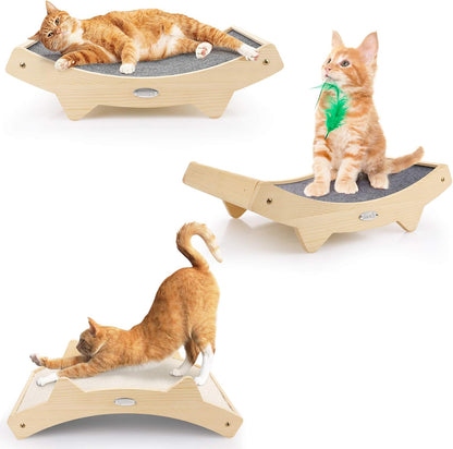 Double-Sided Cat Scratcher With Natural Sisal + Carpet Cloth, Durable Solid Wooden Structure