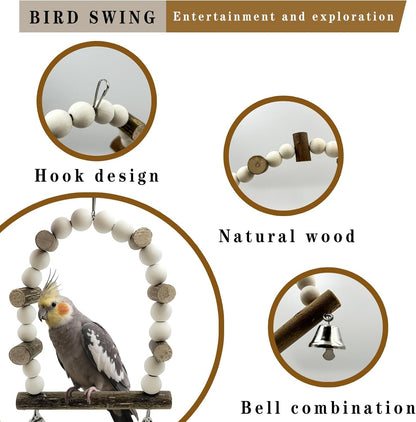 5Pcs Natural Wooden Bird Perch Set – Parrot Perch Toys, Wooden Perch Swing, Cage Accessories for