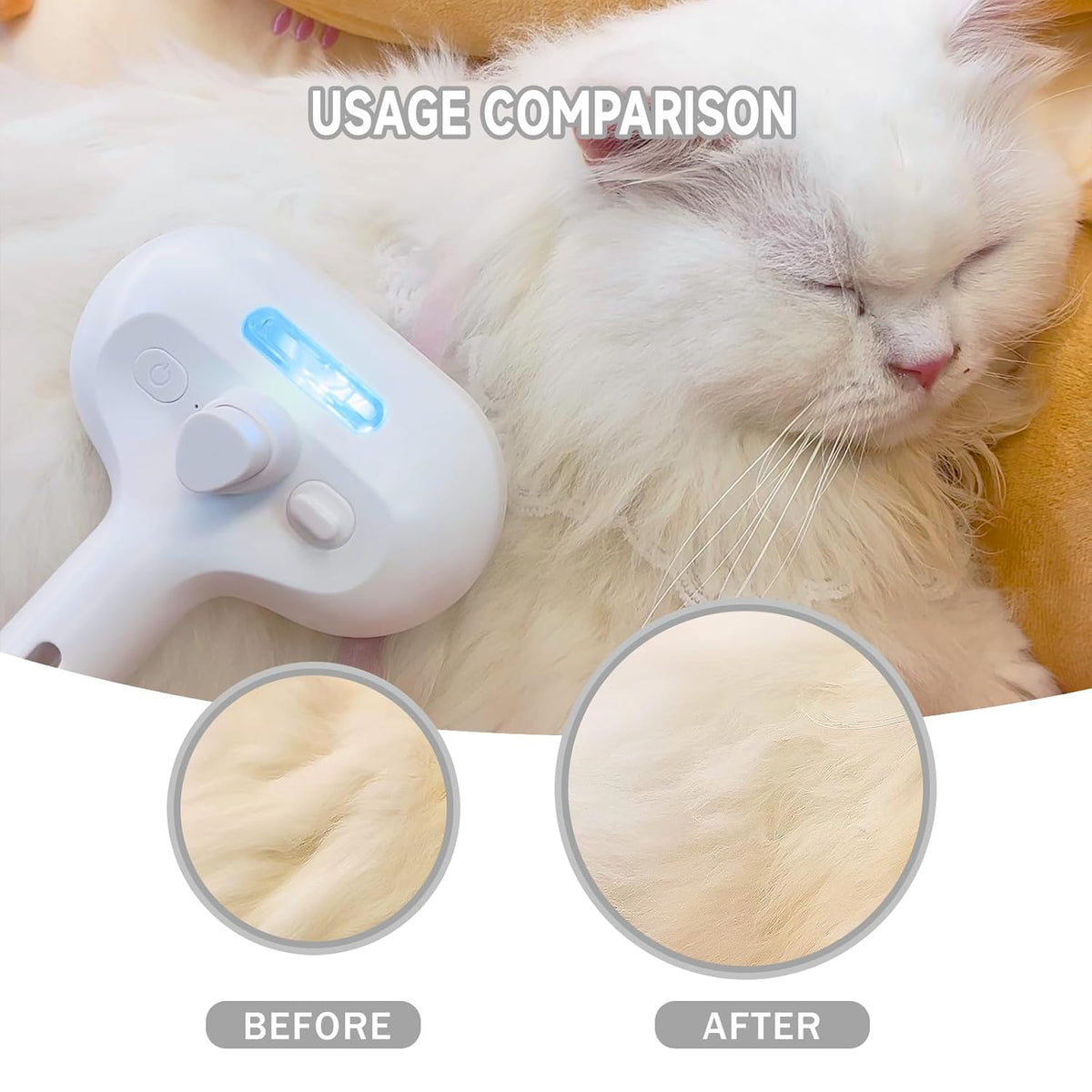 Spray Cat Pet Grooming Brush with Water Sprayer - Hair Removal Comb for Cats and Dogs, White