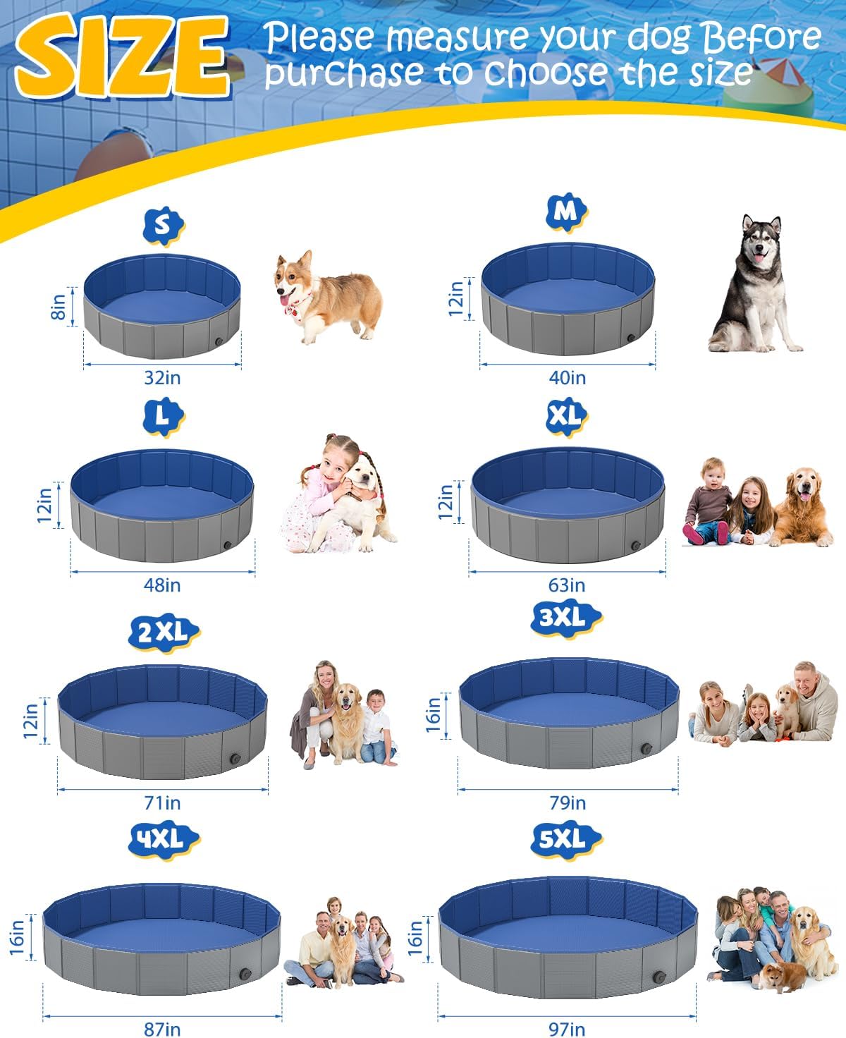 YSJILIDE Portable Dog Pool PVC Pet Swimming Pool Bathtub Collapsible Dog Pool, Hard Plastic Pool