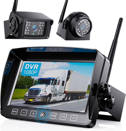 Wireless Backup Camera System with 7-Inch DVR Dual/Quad Split Touch Monitor, IP69 Waterproof HD