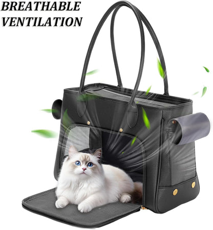 Fashion Pet Carrier Purse for Small Cat and Dog, Luxury Pu Soft-Sided Tote Bag with Large Pockets