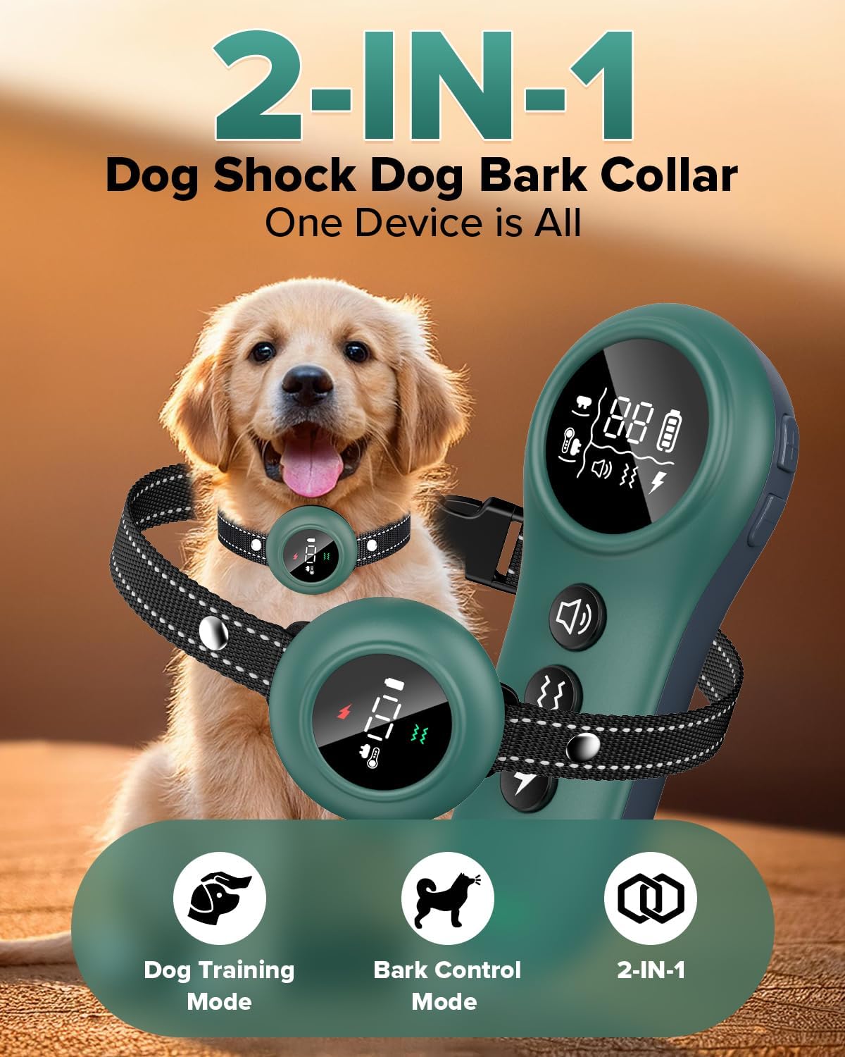 [New 2025] 2-in-1 Dog Shock Collar & Bark Collar – 3300FT Dog Training Collar with Remote