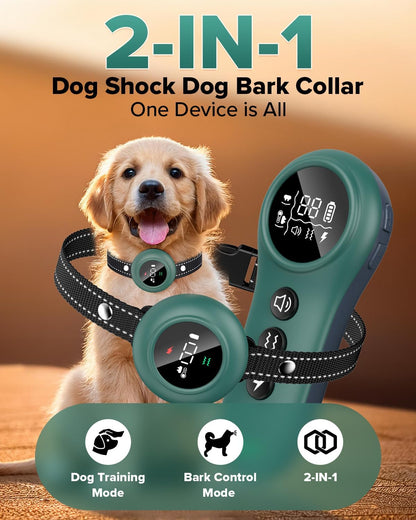 [New 2025] 2-in-1 Dog Shock Collar & Bark Collar – 3300FT Dog Training Collar with Remote