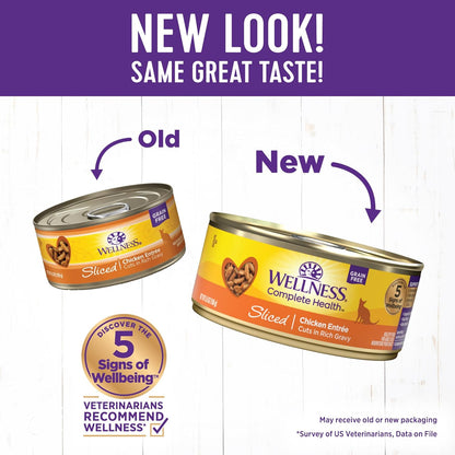 Wellness Complete Health Sliced Adult Wet Cat Food, Natural, Protein-Rich, Grain Free, 5.5 Ounce