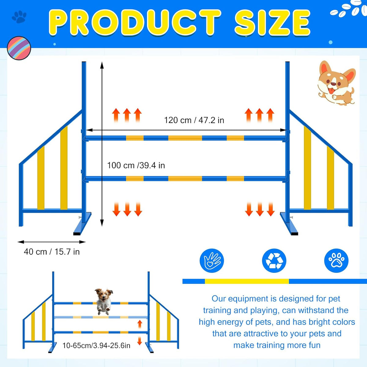 Agility Wing Jumps with Bar Dog Training Hedge Adjustable Pet Hurdles Jump Bars for Indoor Outdoor
