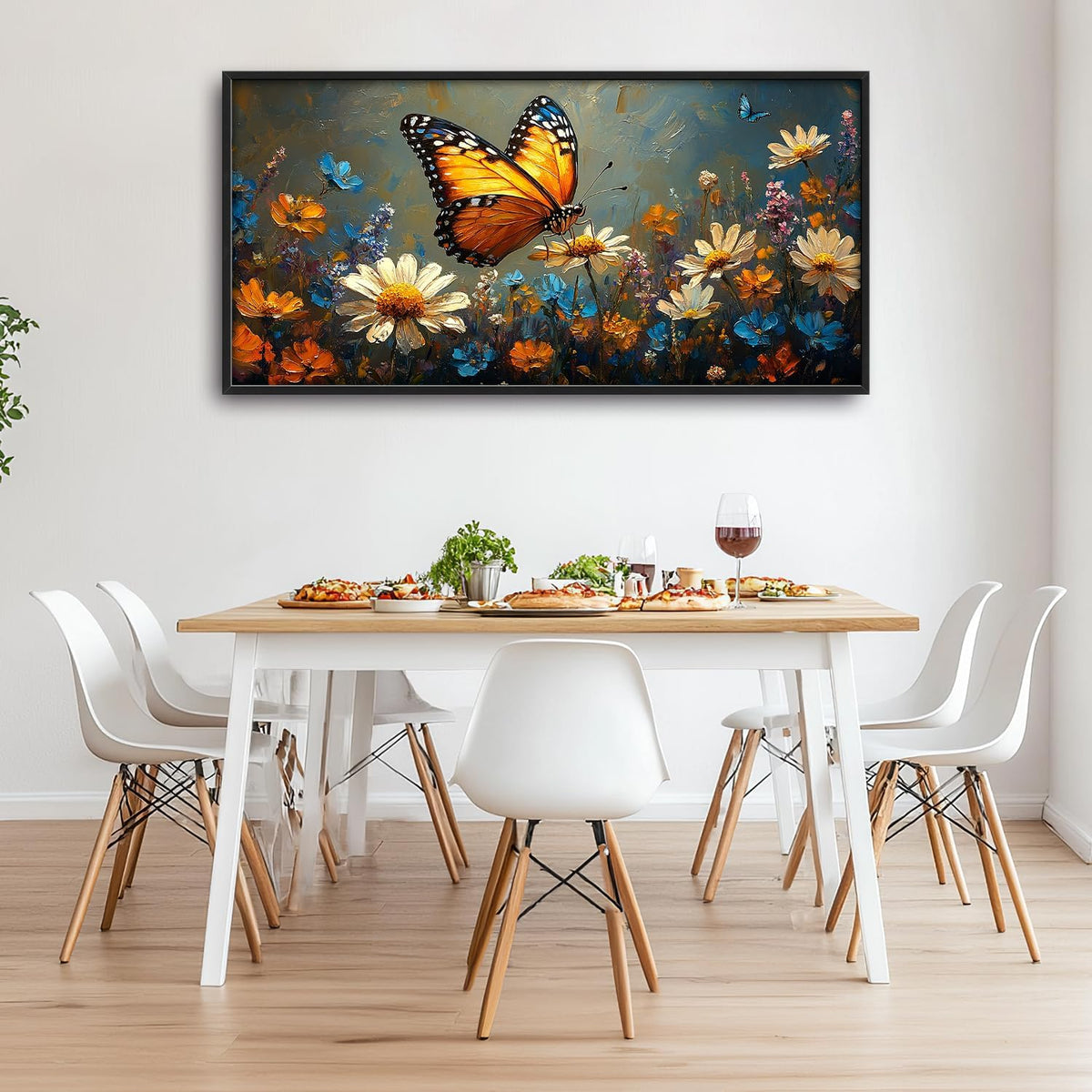 Large Butterfly Daisy Wall Art for Living Room, Floral Landscape Canvas Oversized Wall Decor