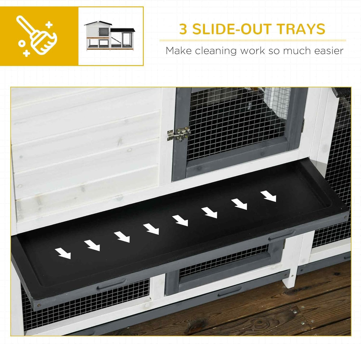 PawHut 62" Rabbit Hutch, Wooden Bunny Hutch, Guinea Pig Cage, Small Animal Enclosure with Run Area