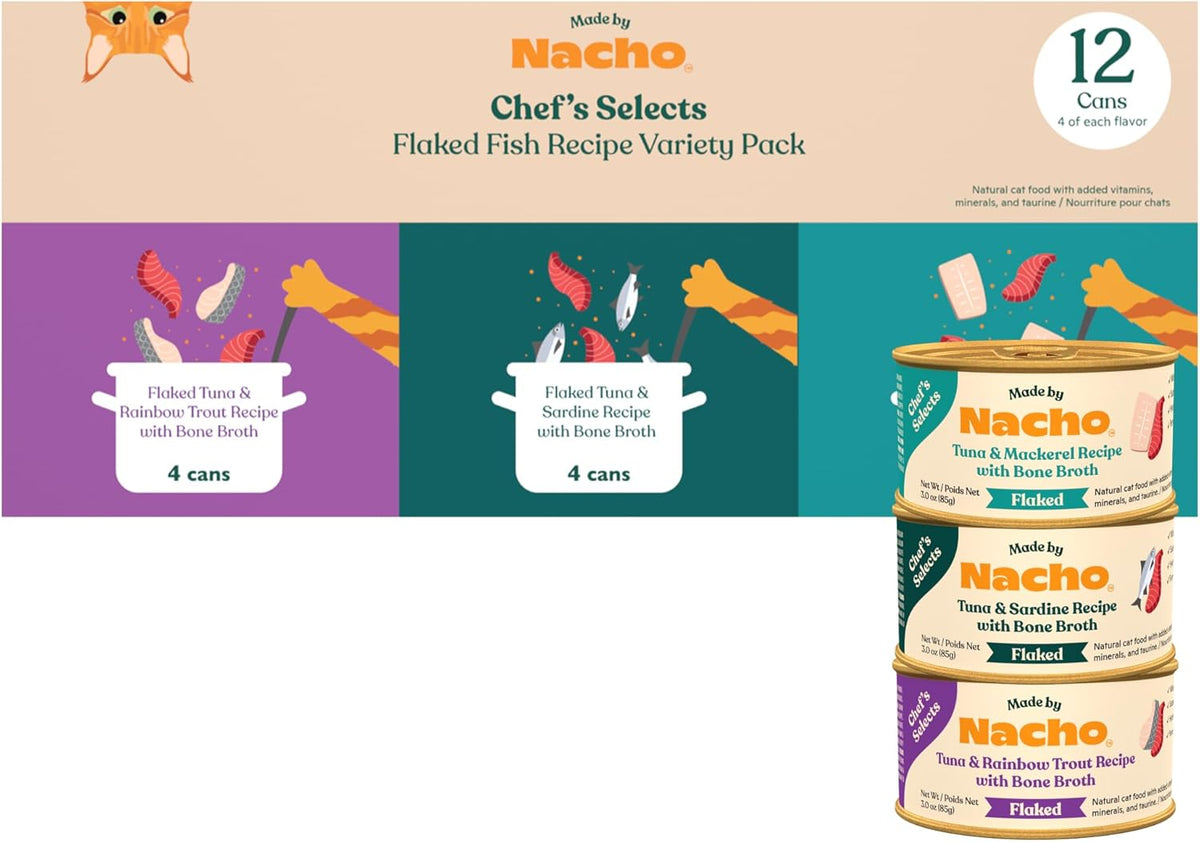 Made by Nacho Flaked Filets Recipe in Bone Broth, Grain-Free Chef's Selects Wet Food for Cats